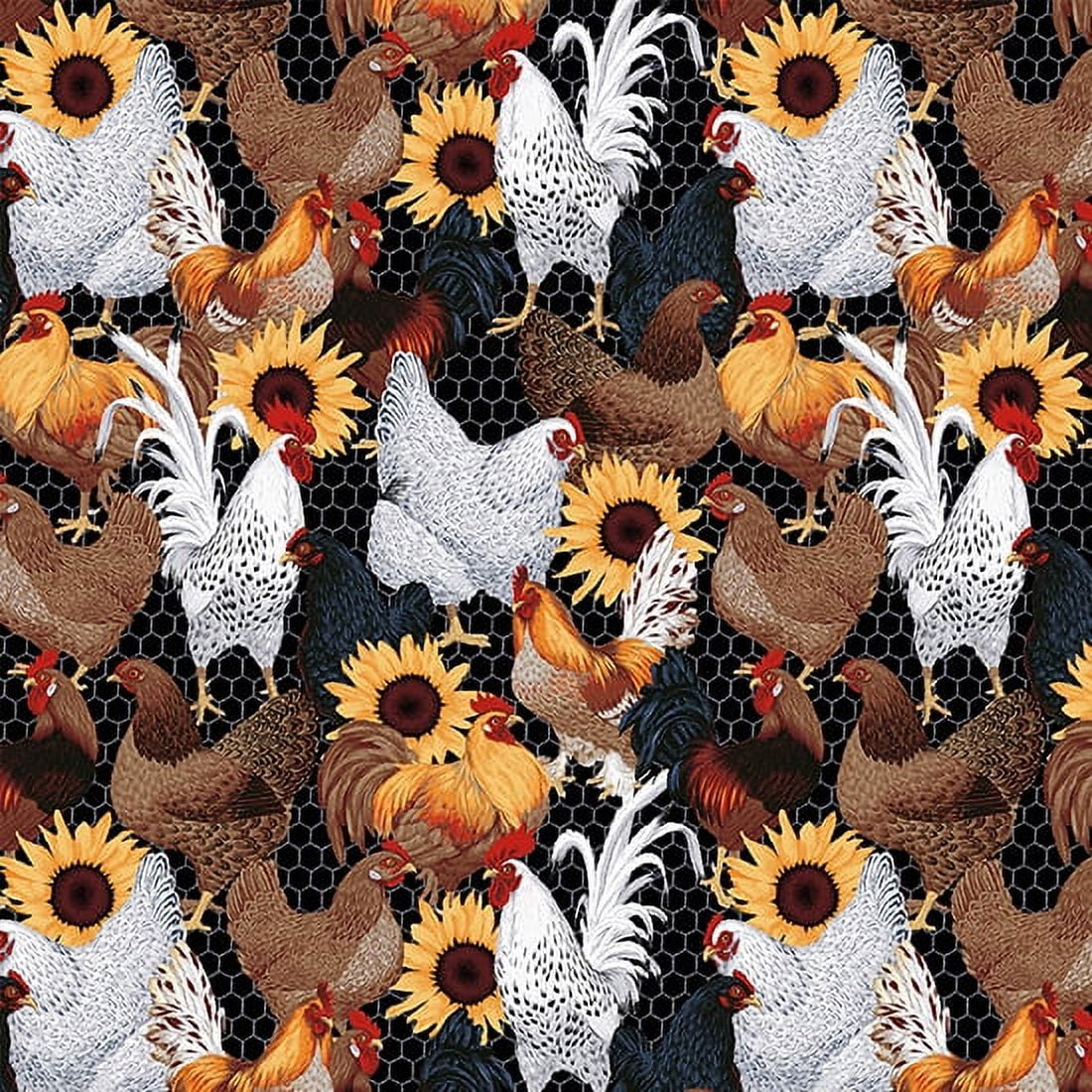 (2 pack) Fabric Tradtions 44" x 1 yd 100% Cotton Novelty Sunflowers and Large Roosters Sewing & Craft Fabric, Multi-color