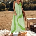 thumbnail image 3 of Abstract Green Wavy Pattern Design Sleeveless Suspender Dress Summer Fashion Casual Long Dress, 3 of 9