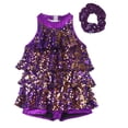 thumbnail image 3 of Alvivi Kids Girls Sequins Latin Rumba Salsa Dance Tassel Dress Ballroom Dancewear with Hair Tie Purple 16, 3 of 7