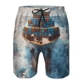 thumbnail image 3 of Honeii's Cargo Ship At Sea Print Men's Casual Shorts with Drawstring，Swim Trunks Quick Dry Beach Shorts, 3 of 5