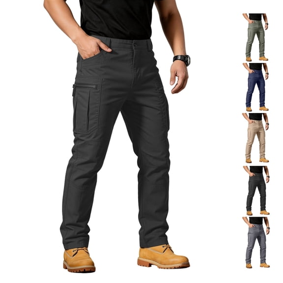 LWavelet Mens Cargo Pants Slim Fit Straight Leg Simple Solid Color Trousers Work Pants Casual Comfy Stretch Hiking Pant with Multi Pockets