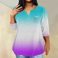 thumbnail image 2 of Women's Long Sleeve Loose Fit Flowy Tunic Tops Spring Elegant Shirts Vintage Summer Clothes for Teen Girls Fashion 2024 V Neck Blouse Dressy Casual Tops for Lady Gradient Color Purple T Shirts XXXXXL, 2 of 5