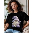 thumbnail image 3 of T-Shirt pour Femmes, T-Shirts à Manches Courtes, Hauts Décontractés, T-Shirt Col Rond avec Chien Gnome Violet pour Femmes, 3 of 8