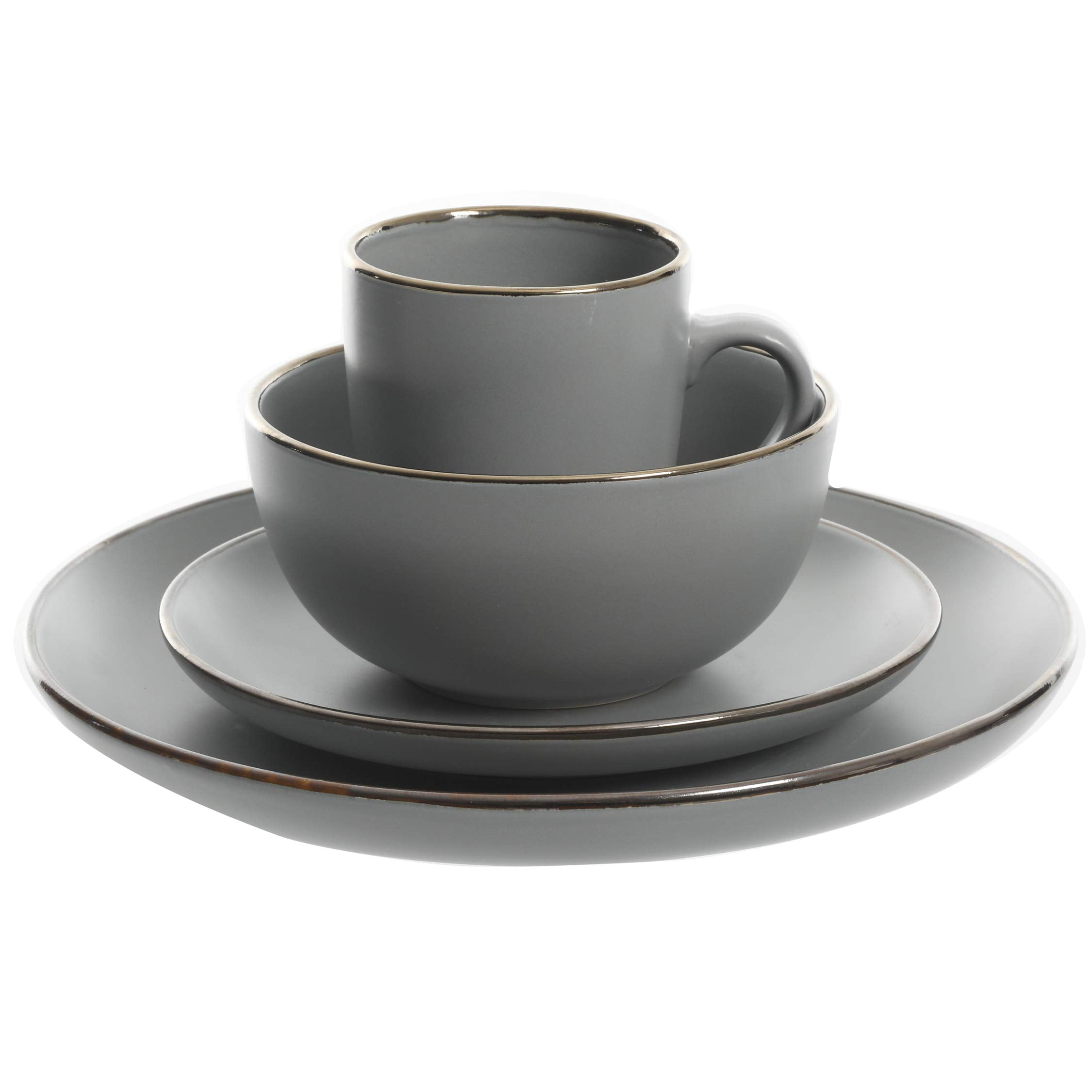 12-Piece Stoneware Dinnerware Set for 4, Cream Round Plates and Bowls, Modern Matte Finish, Microwave and Dishwasher Safe