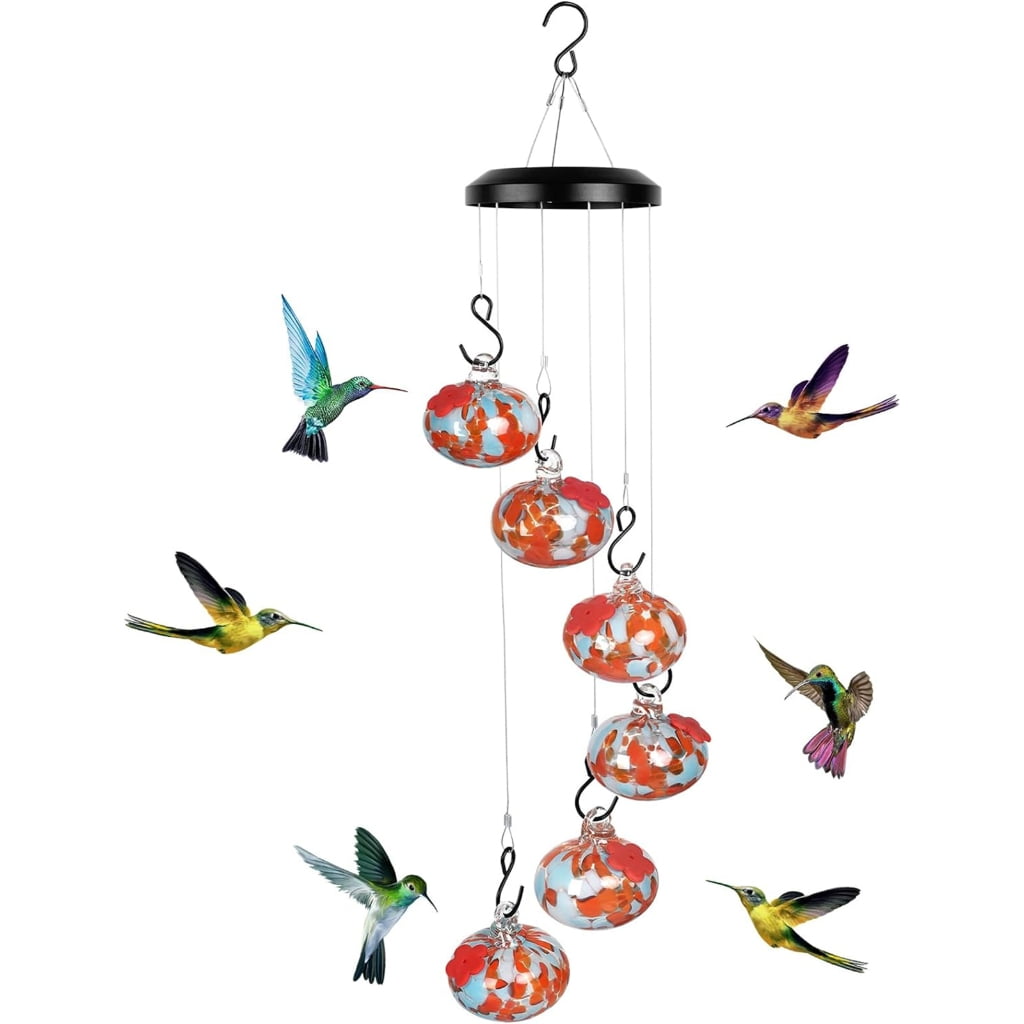 Outdoor Bird Feeder Wind Chimes Hummingbird Feeders with 6 Feeding Ports Easy Cleaning Garden Garden Yard Redness Color
