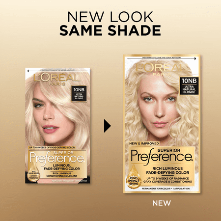 L'Oreal Paris Superior Preference Fade-Defying Shine Permanent Hair Color, 10NB Ultra Natural Blonde, 2 Pack