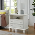 thumbnail image 2 of Open Space and 2 Drawers Dresser Nightstand with Charging Station, Farmhouse End Table with USB Ports and Outlets, Fluted Pilasters Design Side Table with Solid Wood Legs for Bedroom, 2 of 20