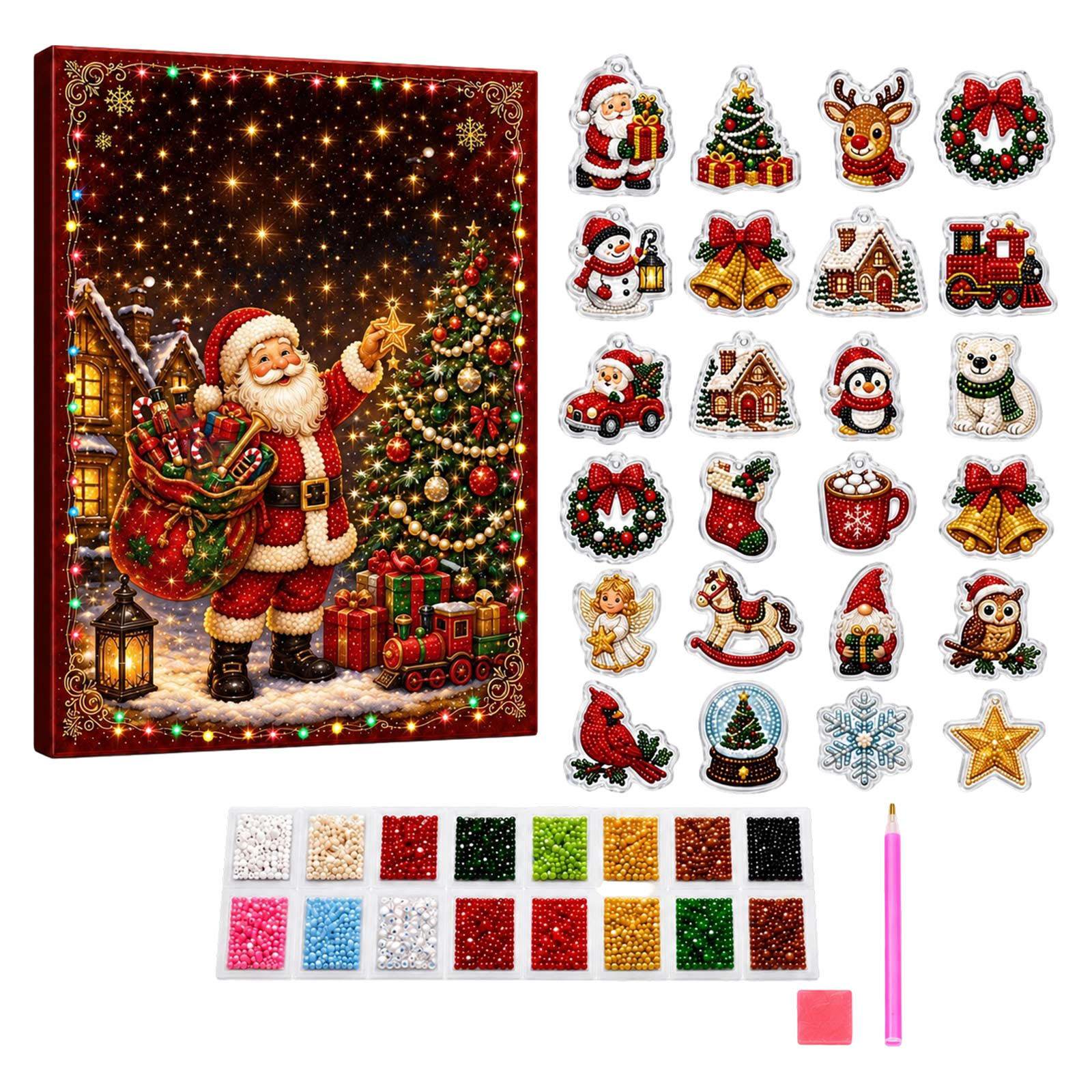 Christmas Advent Calendar 2026 with Acrylic Hanging Decorations 24-Piece Set Festive Holiday Designs for Student Diy Diamond Art Christmas Ornaments Set