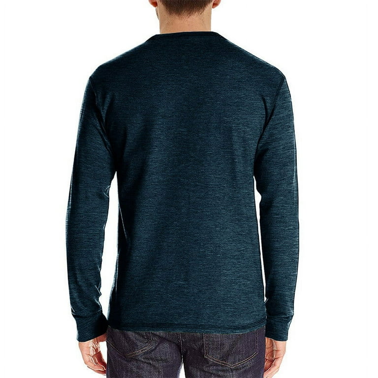 Ryrjj Mens Slim Fit Henley Shirts Long Sleeve T Shirt Fashion Casual Basic Plain Cotton Tee Shirts(Dark Blue,L), Men's, Size: Large