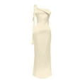 thumbnail image 5 of Telankuip 2025 Satin One Shoulder Maxi Dress for Women Summer Silk Formal Elegant Backless Ruffle Sleeveless Wedding Guest Dresses Casual Comfort Stylish Party Outfits Yellow XS, 5 of 6