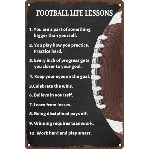Football Life Lessons Metal Tin Sign for Home Bar Garage Room Office Vintage Wall Decor 8x12 Inch