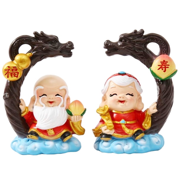 2 piezas de decoración para tarta de abuelo y abuela, Dios de la longevidad, palabra de bendición china, centro de mesa, suministros para fiesta de aniversario, regalo dulce