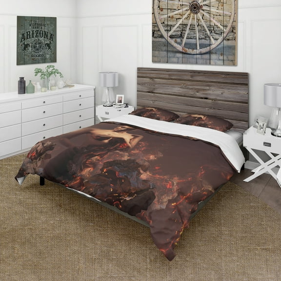 Designart 'Nude Woman in Burning Ashes' Modern & Contemporary Duvet Cover Set