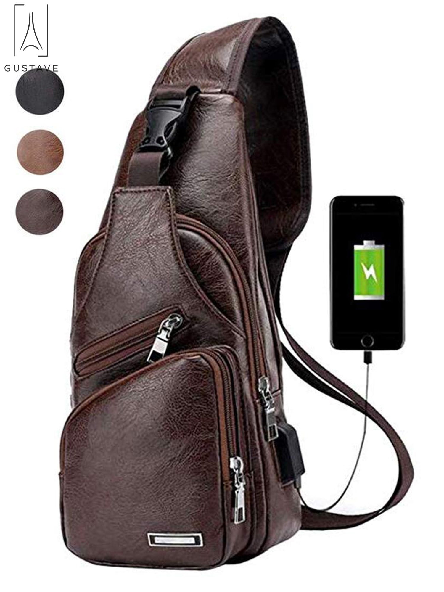 Man's Leather PU Fashion Vintage Leisure Travel Backpack Shoulder Bag Black
