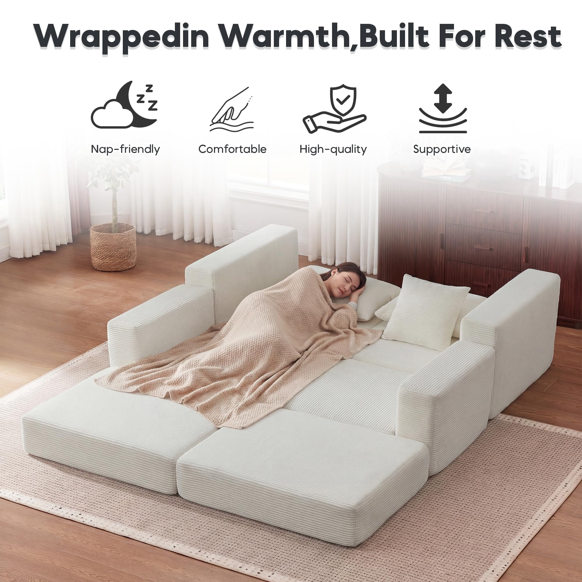 Tmsan 73.6" Modular Sectional Sofa,boneless loveseat couch with 4 Pillows,Classic L-Shape Design Convertable, for Living Room and Office,White