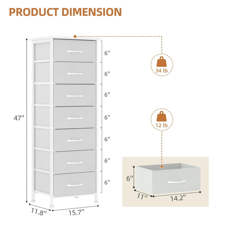 Tomnk woo White Tall Dresser for Bedroom with 7 Drawers, Vertical