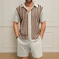 thumbnail image 2 of Mrmaere Men's Collared Button Down Shirt and Shorts Set Short Sleeve 2 Piece Striped for Casual Street Beige L, 2 of 6