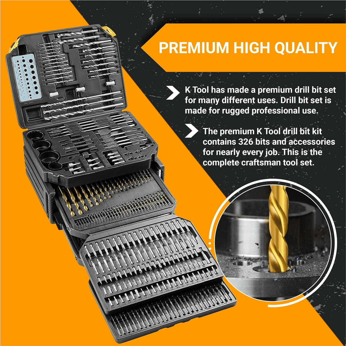 K Tool International 10330 Drill Bit and Accessory Set 326 Piece with Case