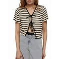 thumbnail image 3 of Women'S Stripe Tie Front Short Sleeve Crop Cardigan Shrug Sweater Top S, 3 of 8