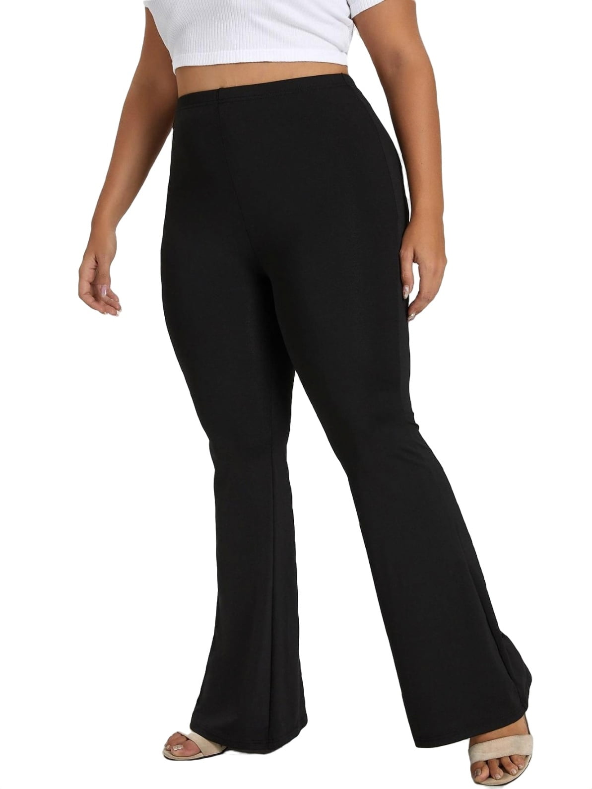 Women's Plus Size High Waist Stretchy Solid Flare Leg Pants Soft ...