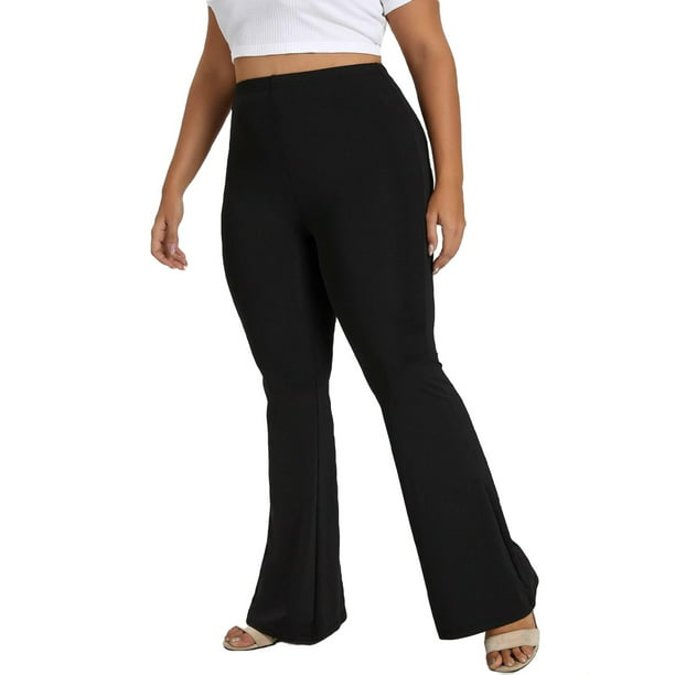 Women's Plus Size High Waist Stretchy Solid Flare Leg Pants Soft ...