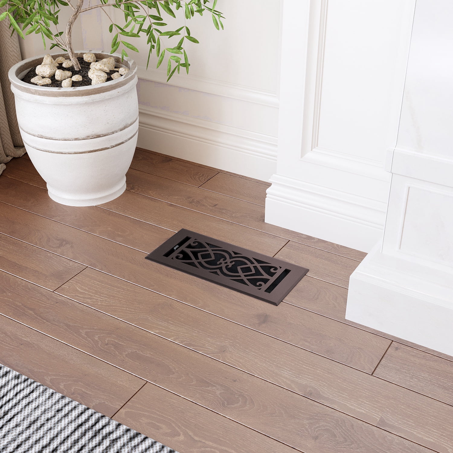 Naiture Stainless Steel Floor Register, Heavy Duty Rust-Resistant Floor Vent Cover, Metal Damper or Lever, Victorian Style Grille Floor Vent, Duct Size 4" X 10", Oil Rubbed Bronze Finish