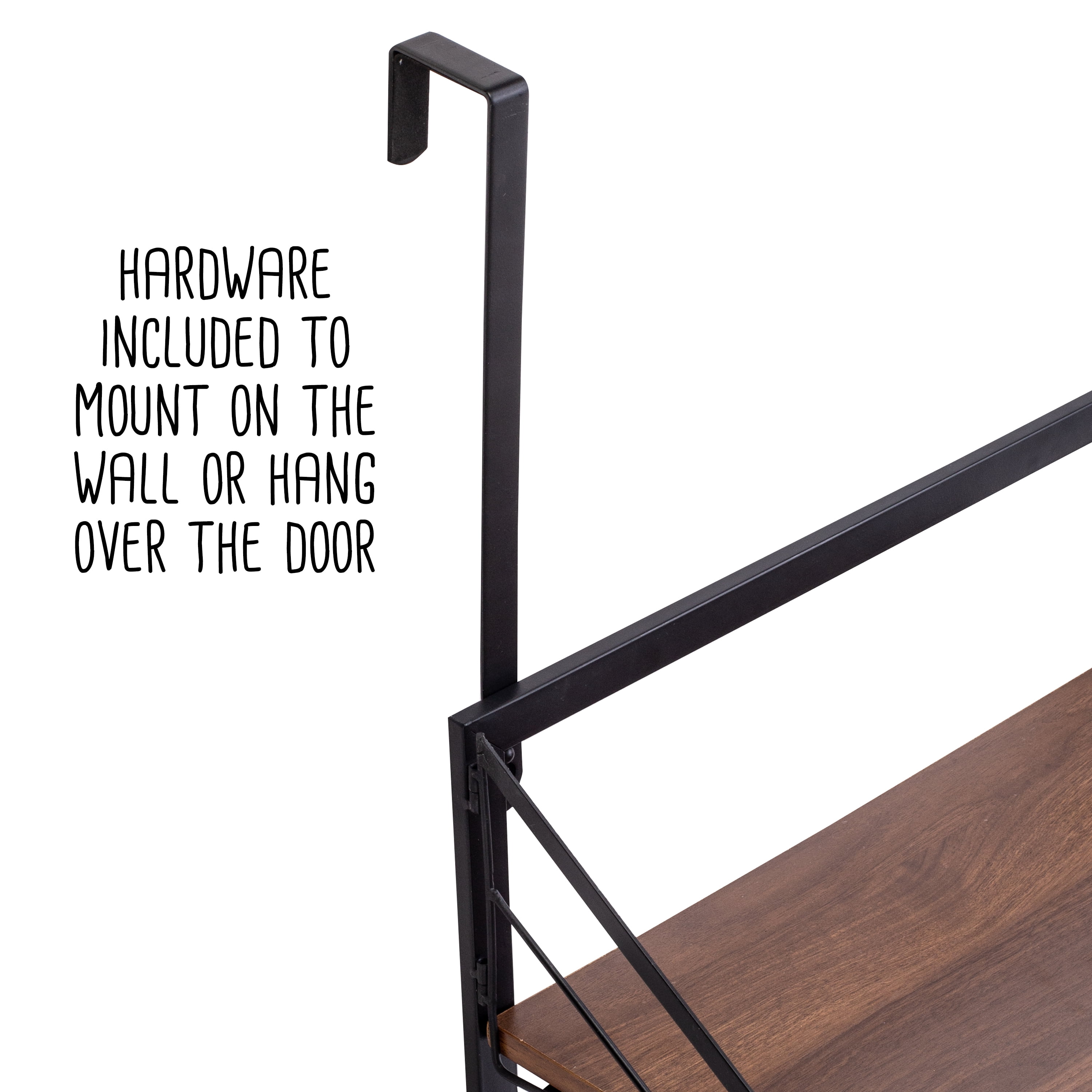 Honey-Can-Do Steel Over-the-Door or Wall Mount Folding Clothes Drying Rack with Shelf, Black/Walnut