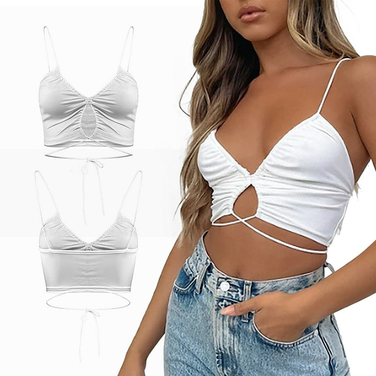 EHQJNJ Lace Camisole Tops for Women Women's Summer Outerwear Tight Fitting  Lace up Adjustable Cool Backless Knitted Milk Silk Suspender Vest Womens  Camisoles and Tanks 