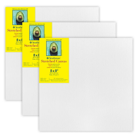 Strathmore 300 Series Gallery Stretched Canvas, 8x8 inch, 3 Count