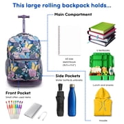 J World Girls Sunrise 18 Rolling Backpack for School and Travel, Secret Garden