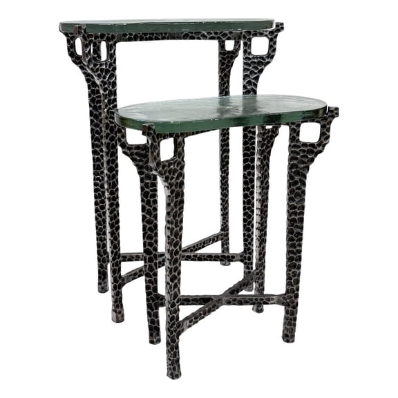 Carolina Ignis 26" Hammered Frame with RecycledGlass Nesting Table Set in Nickel