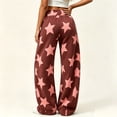 thumbnail image 5 of Zylanna Women's Wide Leg Sweatpants with Pockets, Star Print Loose Fit Drawstring Elastic Waist High Rise Baggy Casual Trousers for Street Loungewear Brown, 5 of 9