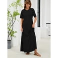 thumbnail image 2 of Chiclily Women's Summer Short Sleeve Maxi Dress with Pockets - Soft Casual Loose Long Boho Sundress for Beach & Vacation, Black Size 2XL, 2 of 7