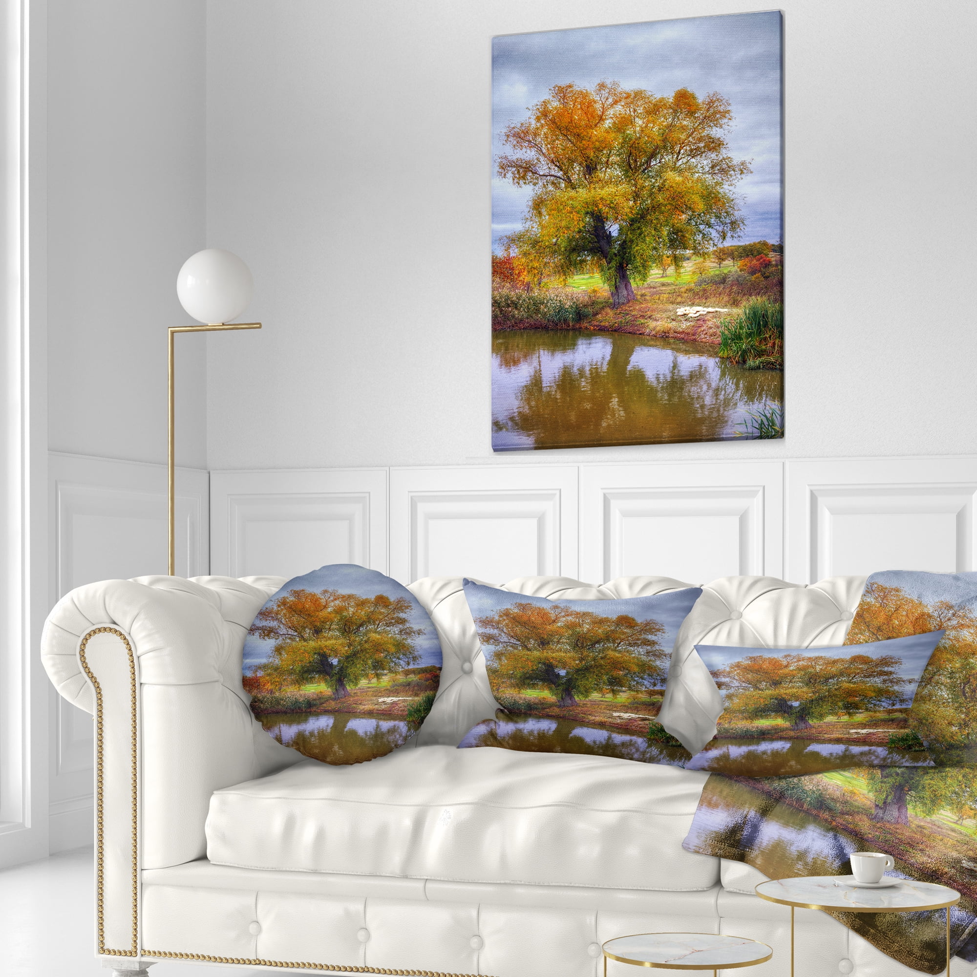 Designart Willow Near Pond - Landscape Photography Throw Pillow - 12x20