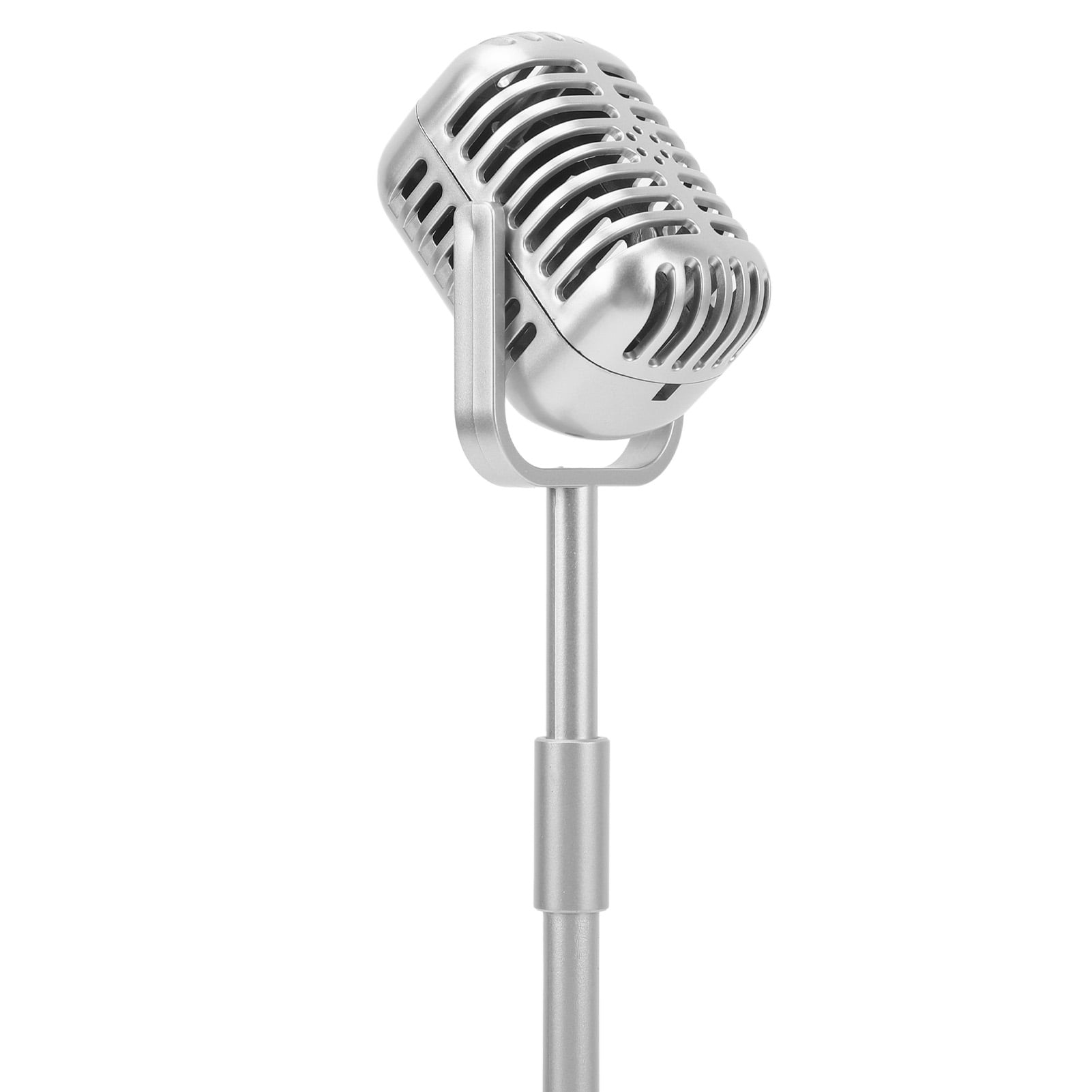 Retro Microphone Props Liftable Realistic Lightweight Fake Vintage Microphone Model for Shooting Cosplay Silver