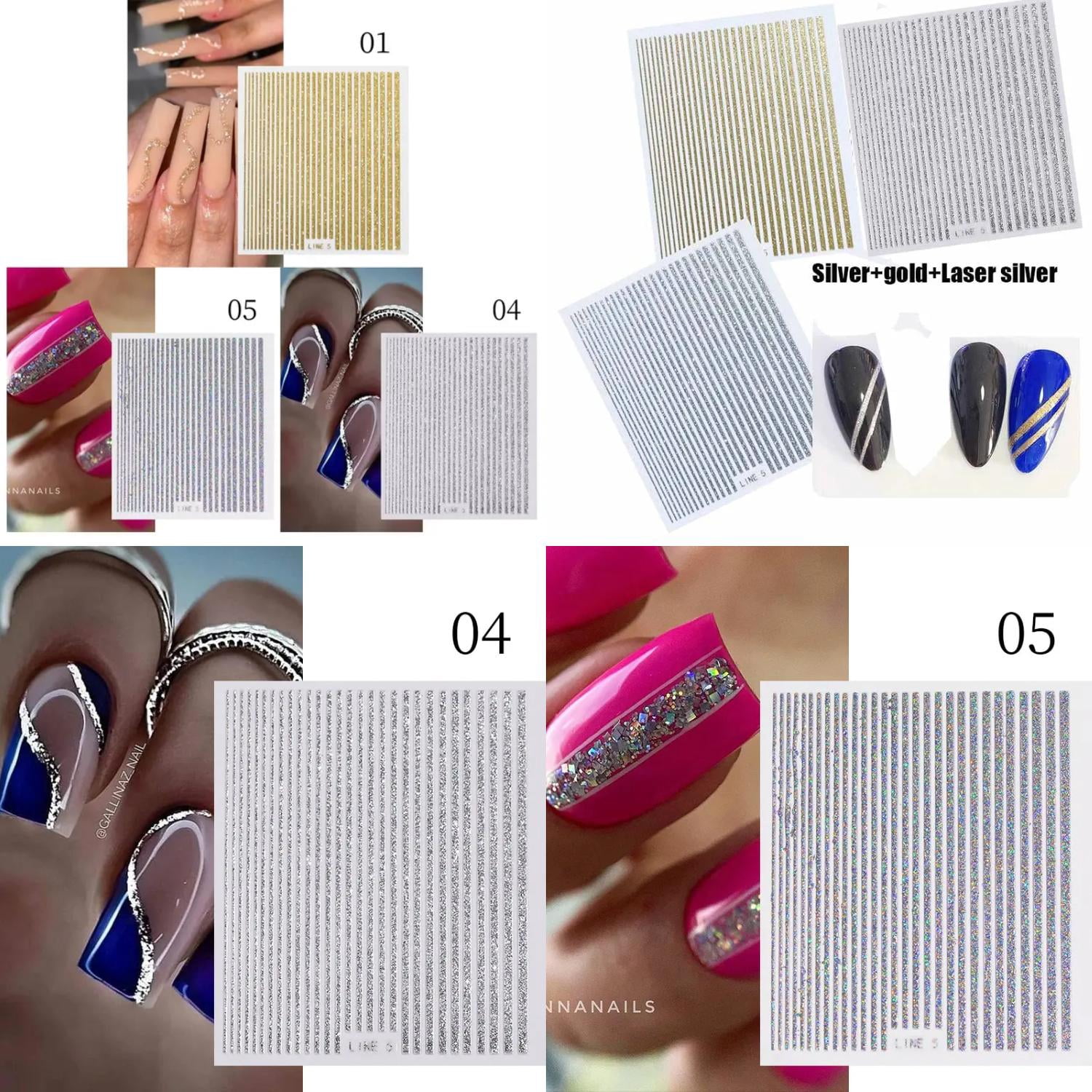 XOCHNGH Elevate Your Manicure Game with Luxurious Exquisite 3D Nail Sticker Set - Stunning Silver and Gold Stars  Waves  and Stripes for an Elegant and Eye-catching Finish. Includes Self