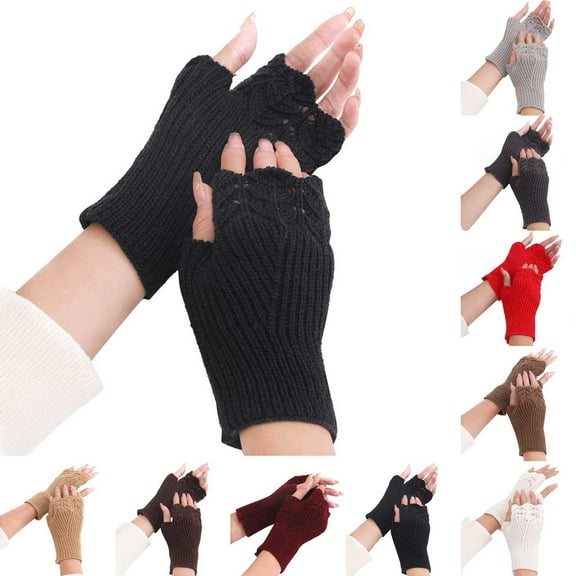 UTSJKR Knit Fingerless Gloves Winter Wrist Half Finger Stretchy Gloves Lengthen 3.54 Inches Wrist Mittens for Women Men Red