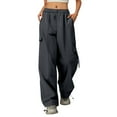 thumbnail image 2 of WhouRiu Big Girl' Cargo Pants Drawstring High Waisted Wide Leg Pants Kids Streetwear Comfy Lightweight Trousers Gray,Sized 12-13, 2 of 4