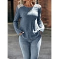 thumbnail image 2 of Womens Casual Crew Neck Shirt Lace Patchwork Blouses Pullover Sweaters Solid Color Long Sleeve Tunic Tops Blue S, 2 of 5