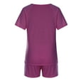 thumbnail image 4 of JINMGG Two Piece Outfits Women, 2024 Fashion Fall Clearance Fashion Women Casual Solid Short Sleeve Button Tops Nightwear Shorts Sleepwear Sets Purple M, 4 of 5