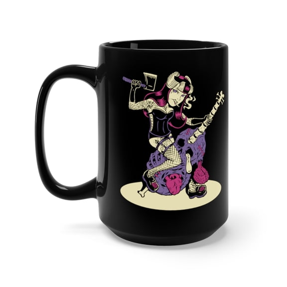 Rockabilly Burlesque Lingerie Pinup Slap Bass Player Coffee Mug, 15oz, Black