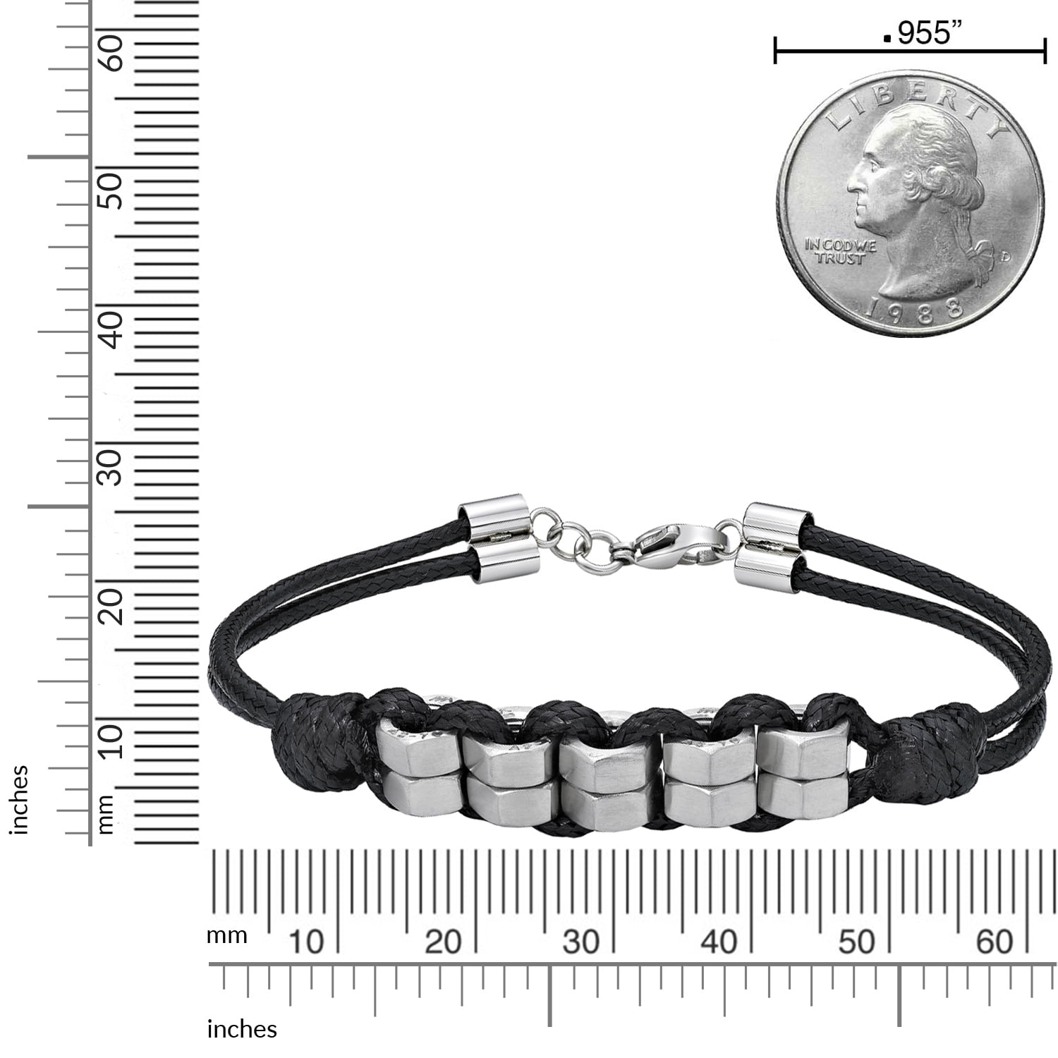 Metro Jewelry Thick Hexagon Nuts Bracelet for Men in Stainless Steel with Ion Plating 8.25 Inches Long 11 mm Wide Lobster Claw
