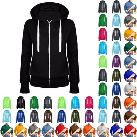 Fatuov Black Hoodies for Women Zip-Up Long Sleeve Oversized Sweatshirts Trendy Casual Sweatshirt Jacket with Pocket Fashion Drawstring Fall Clothes