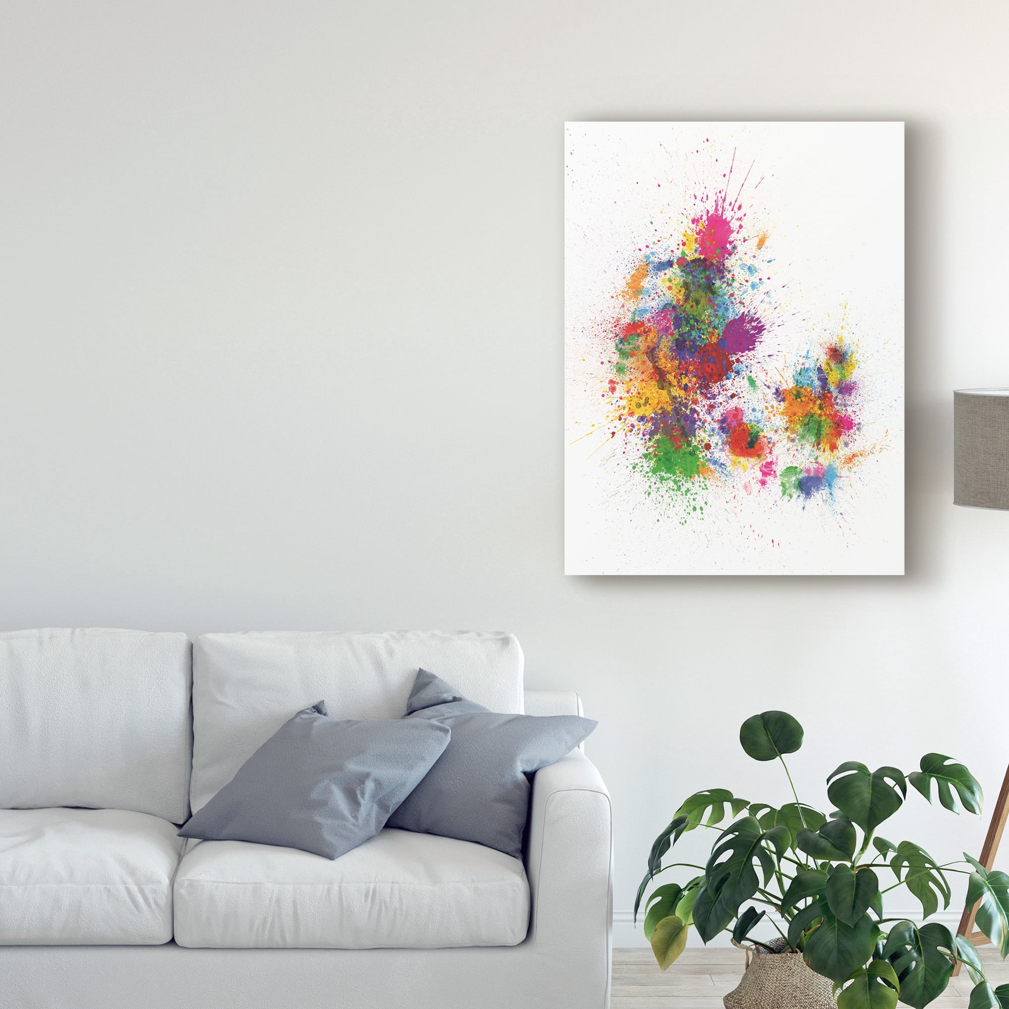 Trademark Fine Art 'Denmark Paint Splashes Map' Canvas Art by Michael Tompsett