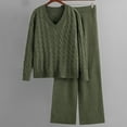 thumbnail image 2 of Enjoytime Lounge Sets for Women Solid Color V-Neck Sweater Wide Leg Pants 2 Piece Outfits Fall Winter Warm Comfy Knitted Matching Set, 2 of 8