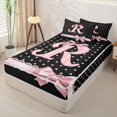 thumbnail image 2 of Manfei Pink Princess Bow Knot Zipper Full Size Comforter Sets with Fitted Sheet and 2 Pillowcases,Cute Polka Dot Letter R Zipper Bedding Set,Black Reversible,4-Piece, 2 of 7