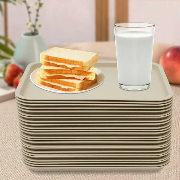 24Pcs Eating Food Serving Tray for Cafeteria Restaurants 13.39" x 9.45", Khaki