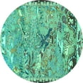 thumbnail image 1 of Ahgly Company Machine Washable Indoor Round Animal Turquoise Blue Traditional Area Rugs, 8' Round, 1 of 4