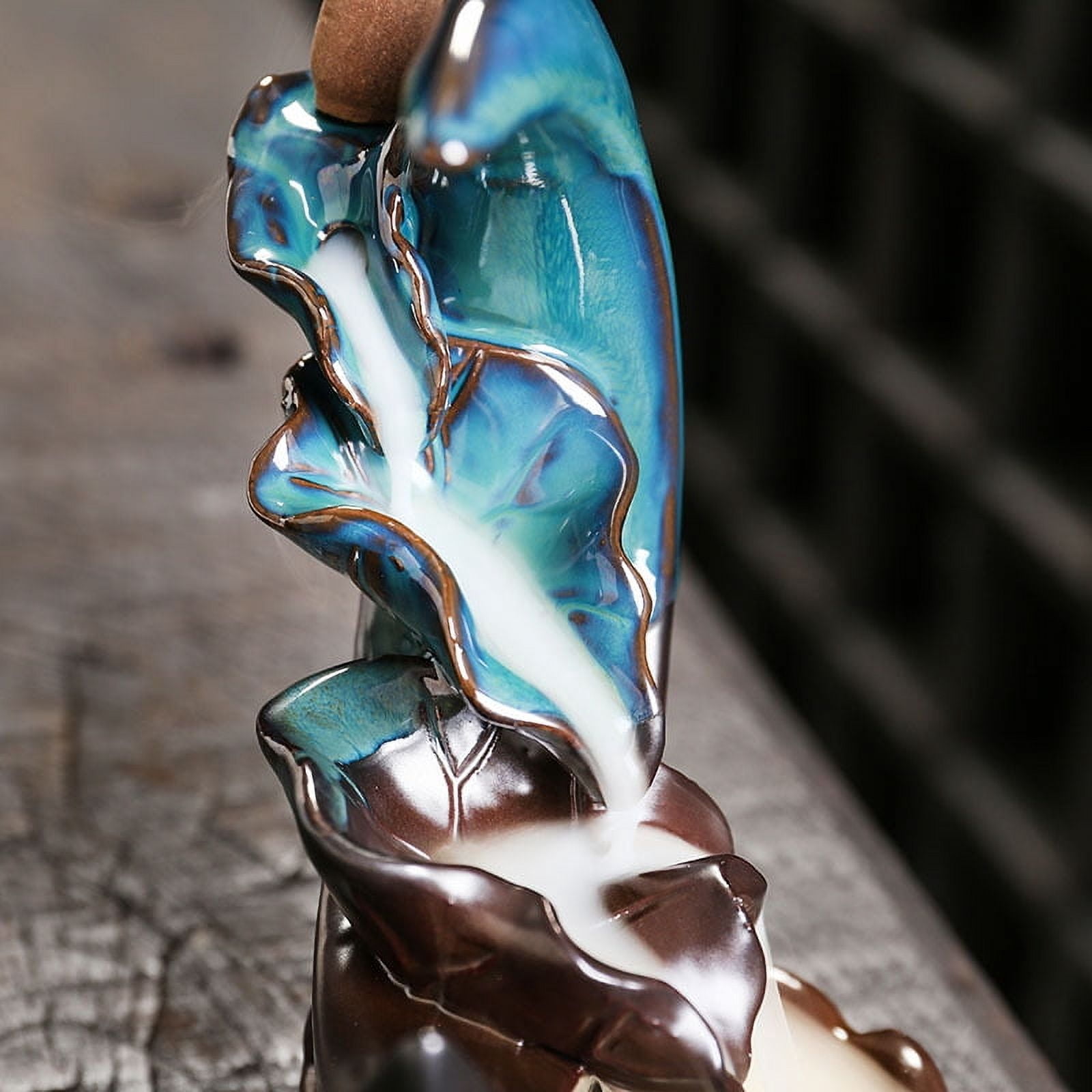 Handcrafted Backflow Incense Burner Smoke Waterfall Ceramic Moon-Shaped Incense Holder Creative Reflux Aroma Incense Holder Home Decor
