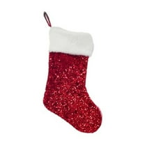 Wizlet Glitter Christmas Stocking, Large Sequin Xmas Stocking with White Faux Fur Cuff, Personalized Fireplace Hanging Stocking Gift Bags for Xmas Tree Party Decor Red